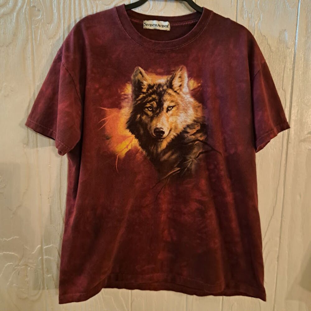 Vintage Y2K Seventh Avenue Wolf Tie Dye T-Shirt Size L